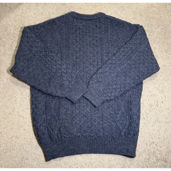Aran Sweater Market Ireland 100% Wool Crewneck Sweater Mens XL Navy Cable Knit - Picture 3 of 8